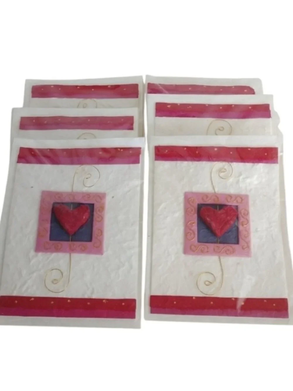 Valentine Heart Mulberry Paper Saa Thai Art Greeting Cards, set of 6
